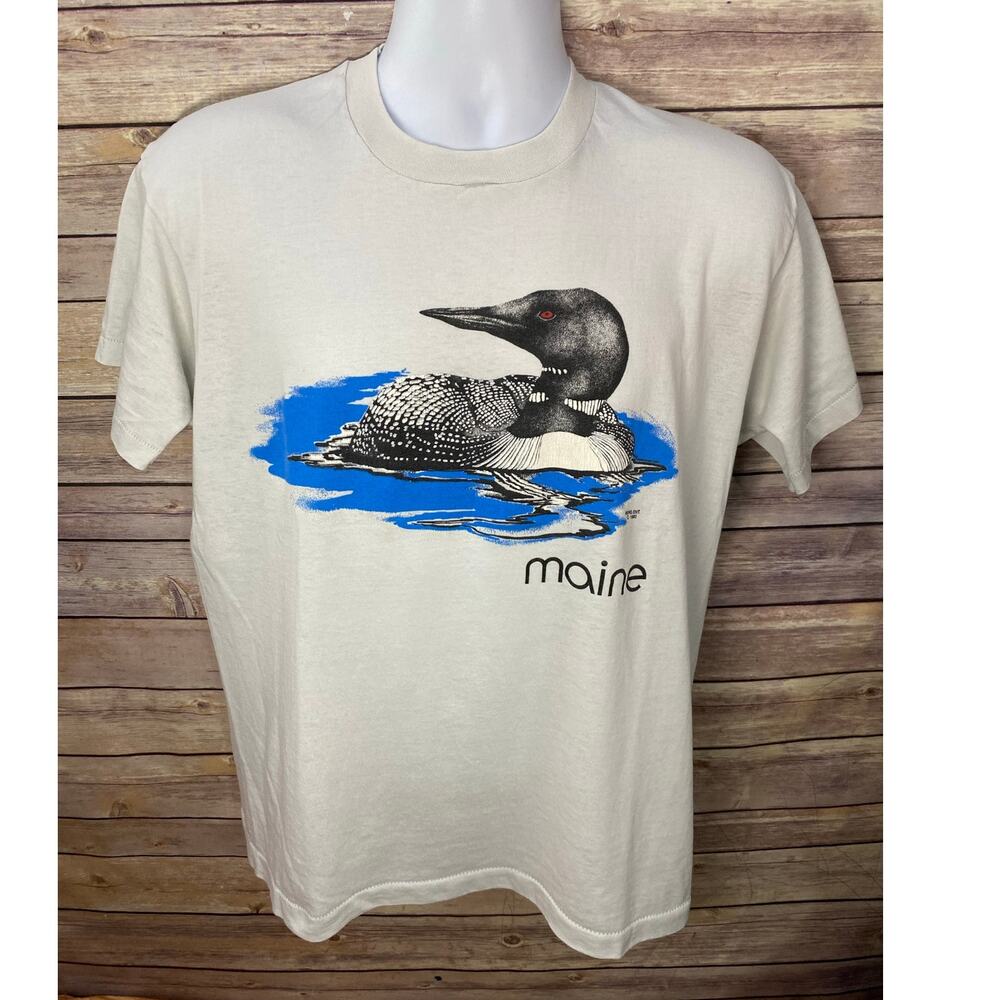 Vintage DUCK MAINE T-Shirt Size Small White Casual Streetwear Unisex 1990